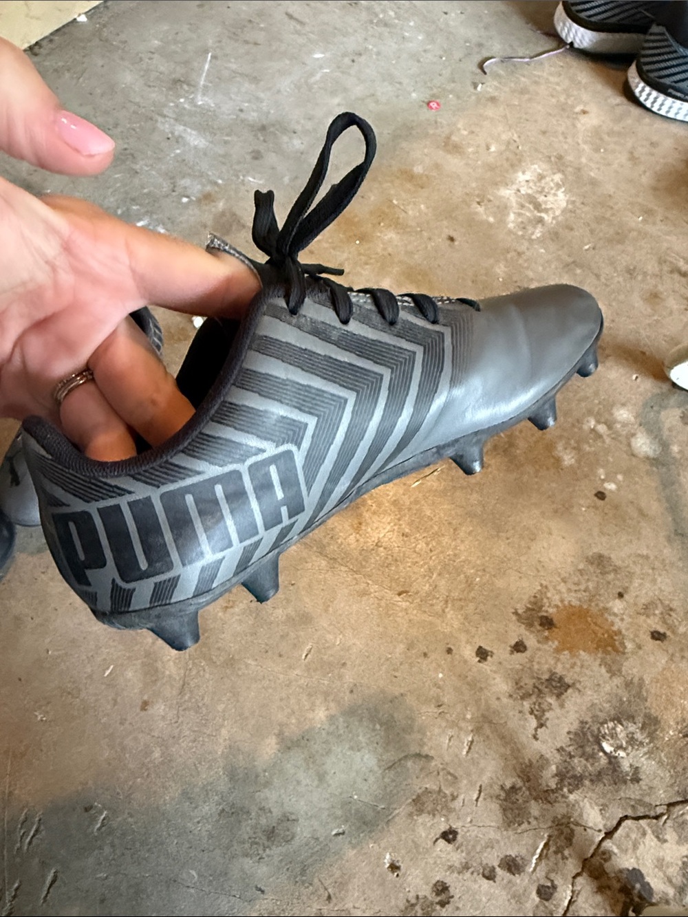 Puma Gray and Black Kids Soccer Cleats